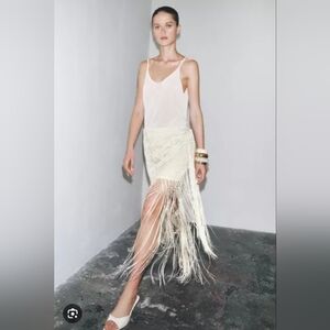 Zara Embroidered Fringe Wrap Skirt